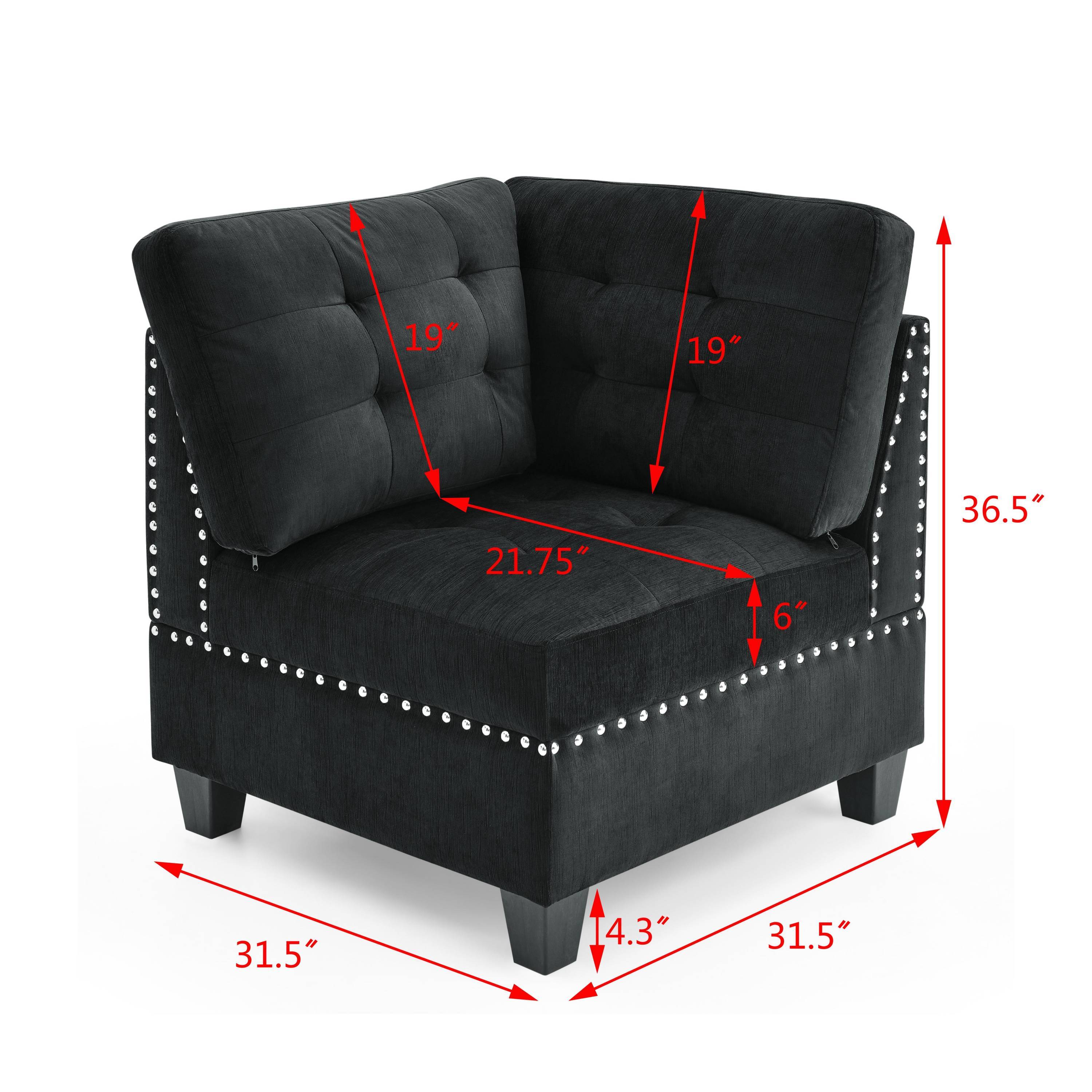 L shape Modular Sectional Sofa,DIY Combination,includes Three Single Chair ,Two Corner and Two Ottoman,Black Velvet.