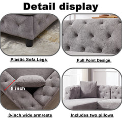 126-inch Modern Style Chenille Three Piece Sofa, Pull Point Design U-shaped Sofa two Chaise Longue Seats, two Pillows and Plastic Feet, Suitable for Living room, Bedroom, Lounge and Projection Room