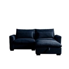 Sectional Sofa Comfy Corduroy Couch for Living Room with Pillows and Round Armrests, Modern Corduroy Sofa Sleeper Deep Couches with Storage Ottoman (Blue, 2-Seat)