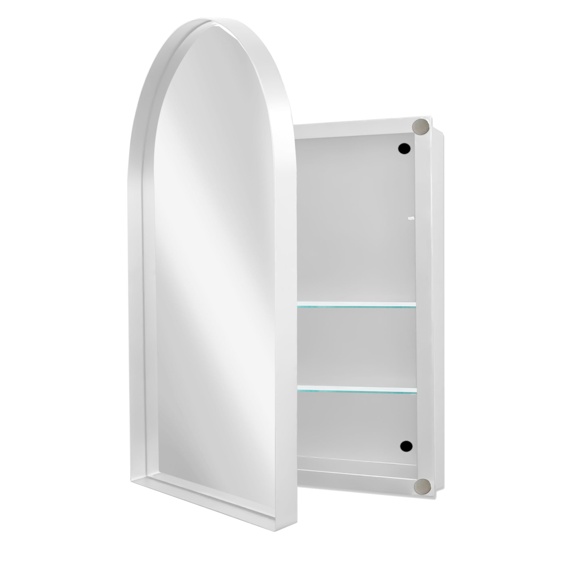 24x36 Inch Arched Recessed Medicine Cabinet, Metal Framed Bathroom Wall Cabinet with Mirror and Adjustable Shelves, Wall Mirror with Storage for Bathroom, White