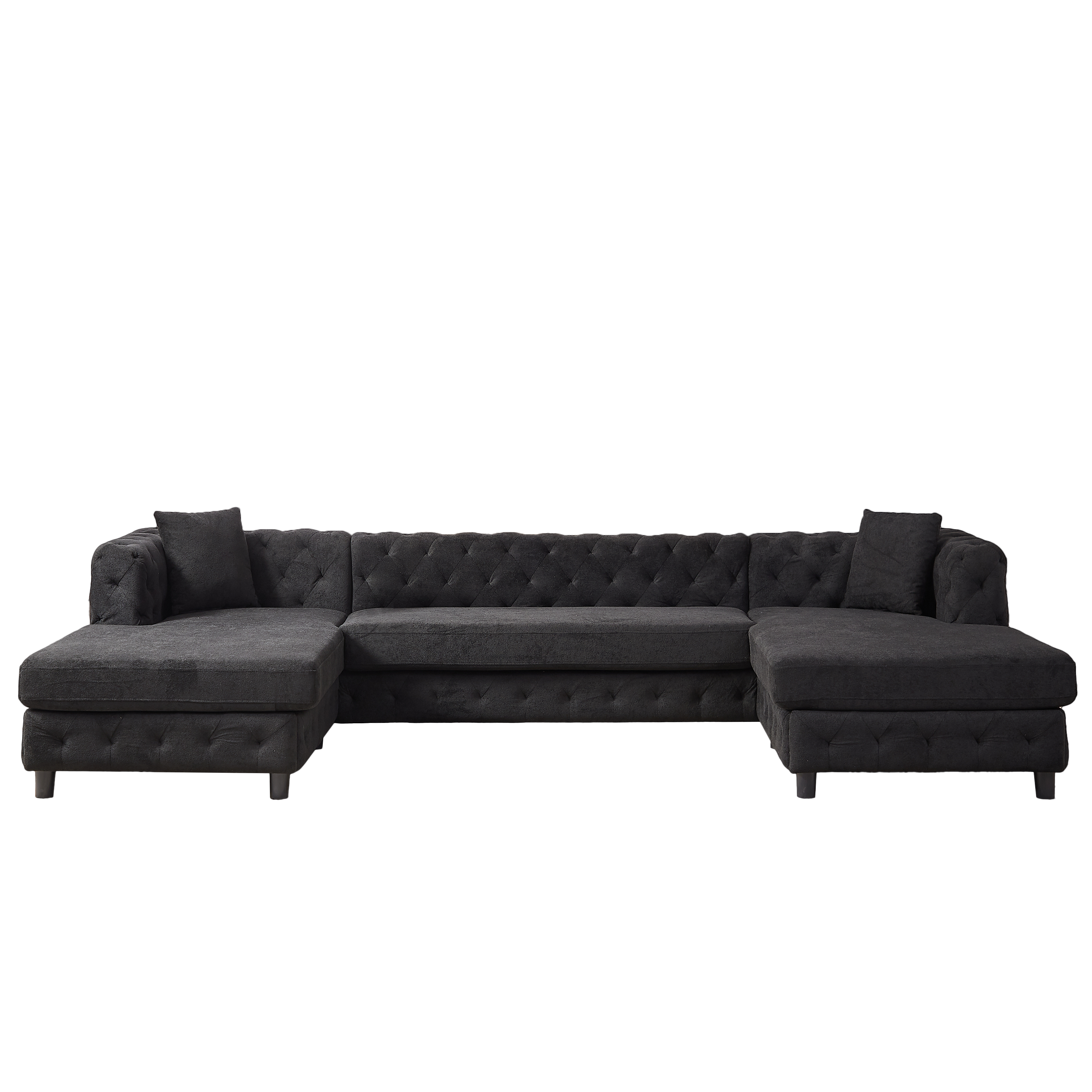 126-inch Modern Style Chenille Three Piece Sofa, Pull Point Design U-shaped Sofa two Chaise Longue Seats, two Pillows and Plastic Feet, Suitable for Living room, Bedroom, Lounge and Projection Room