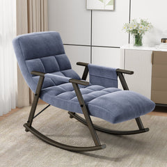 Casual folding rocking chair upholstered, lounge rocking chair adjustable high back and foot rest,side pockets placed in living room bedroom balcony