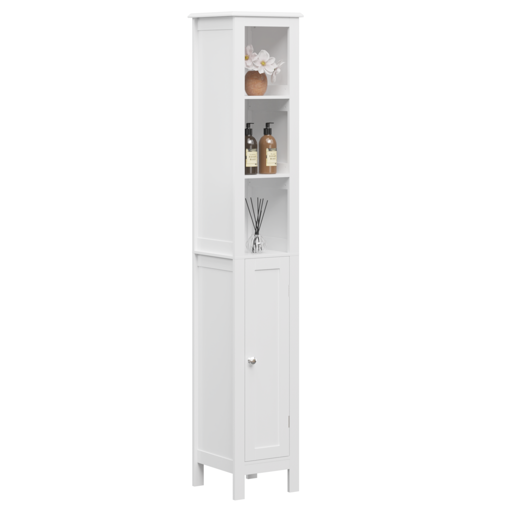 66.92" Tall Bathroom Storage Cabinet with Adjustable Shelves,Slim 1 Doors Freestanding Cabinet with Anti-Tip, Open compartments, for Home, Small Spaces, Bathroom,Kitchen, Living Room, White