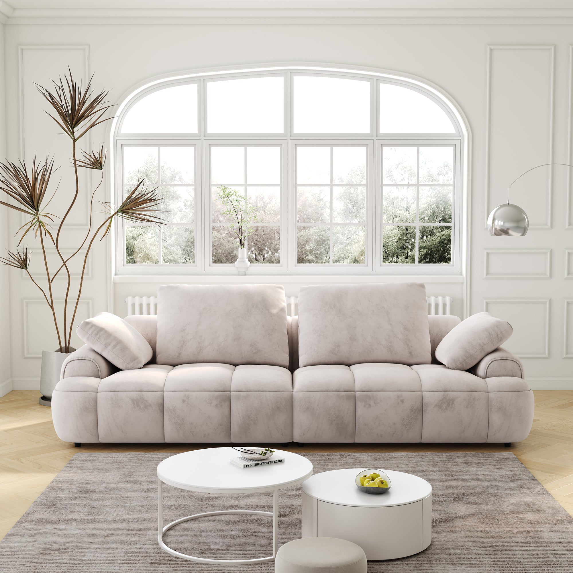 86.6″ Large size two Seat Sofa,Modern Upholstered,Light gray suede fabric