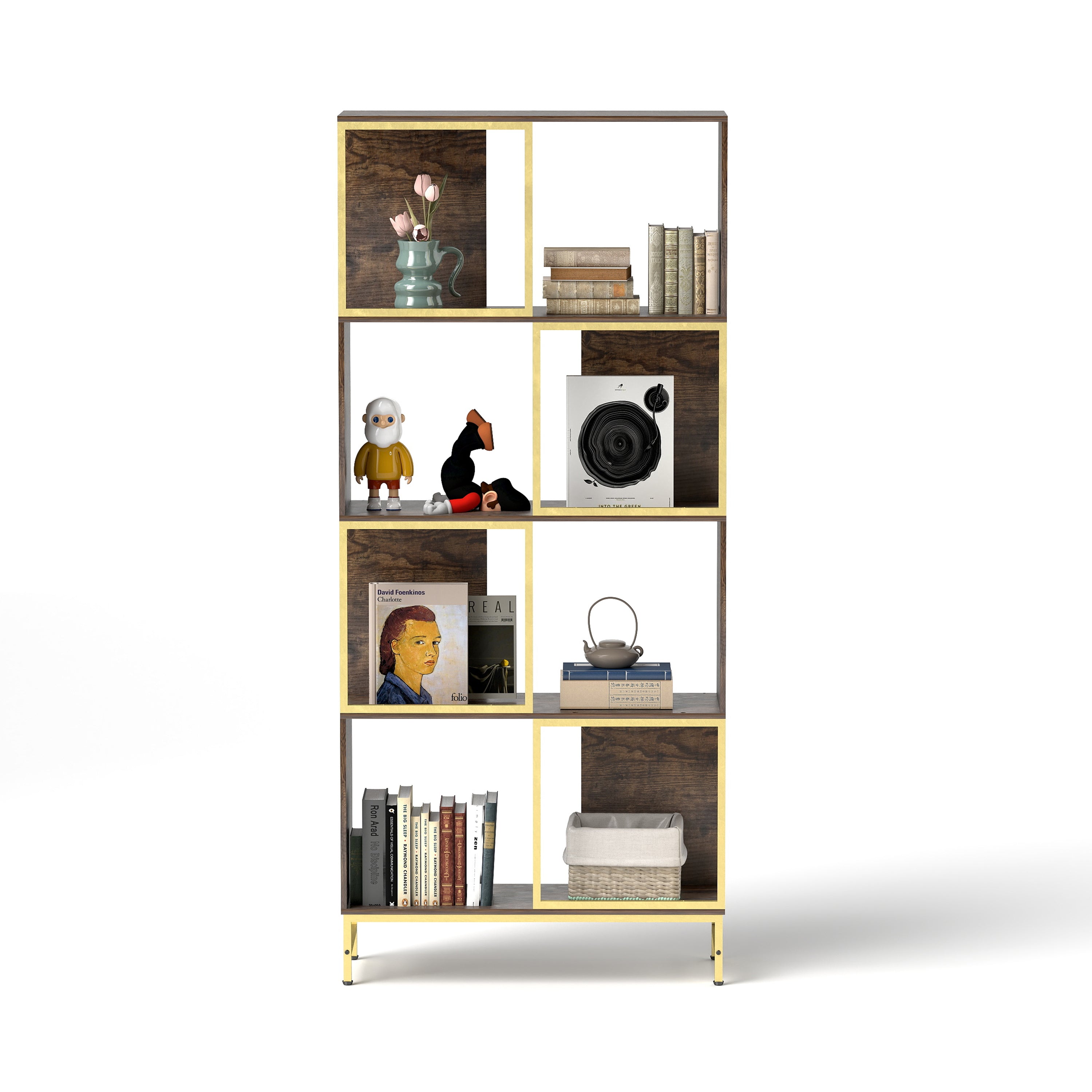4-Tier Industrial Bookshelf, Asymmetrical Display Shelf