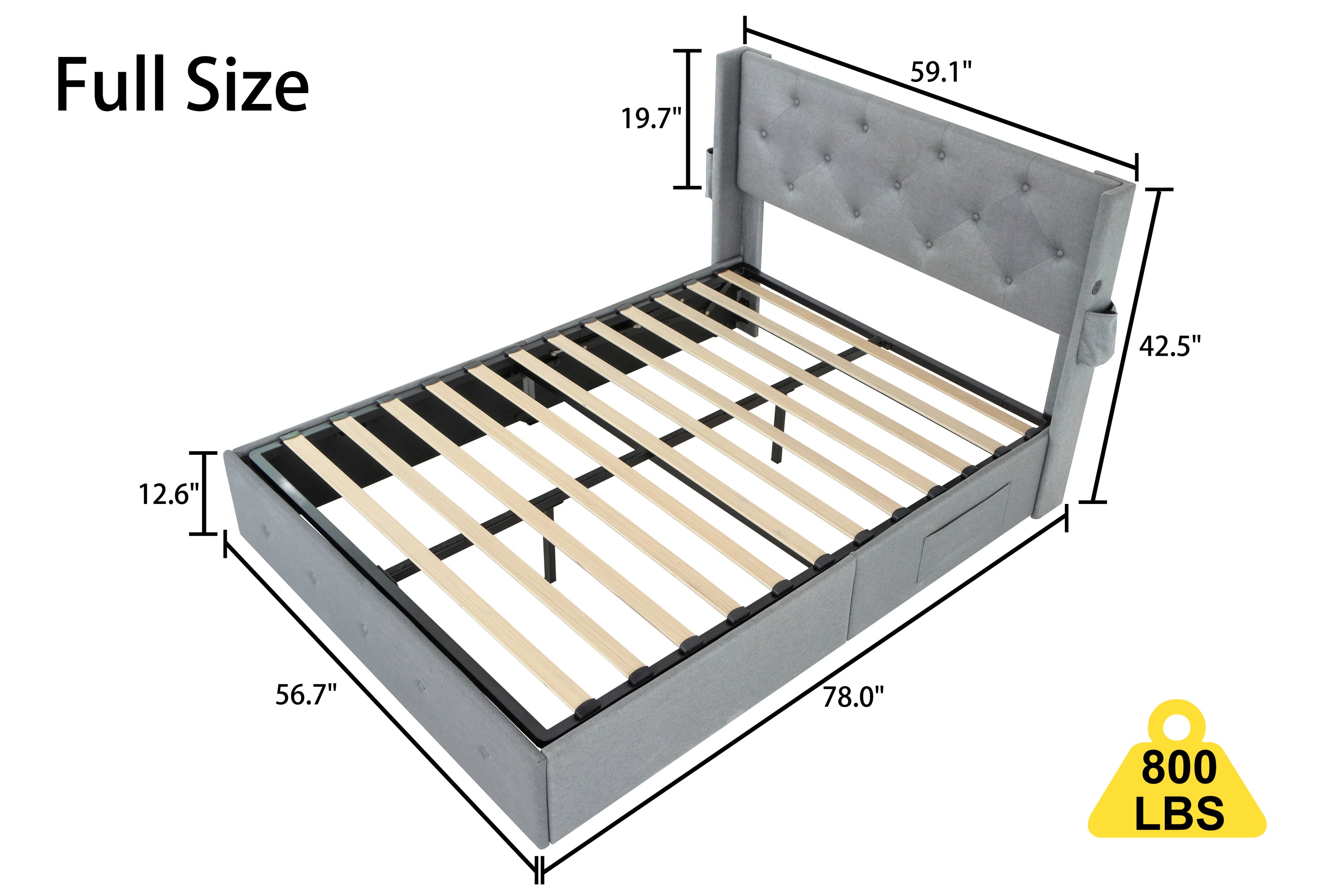 Full Size Bed Frame with Gas Lift Storage Bed with Modern Wingback Headboard, USB Ports