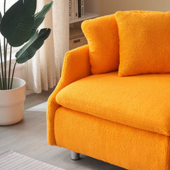 95.3" Orange Teddy Fleece Sofa With Two Throw Pillows - Spacious 3 Seat Sofa for Living Room