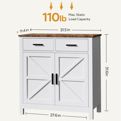 Kitchen Storage Cabinet, Modern Farmhouse Buffet Cabinet with Storage, Coffee Bar with 2 Drawers and 2 Doors, Floor Sideboard Buffet for Living Room, Dining Room, Bathroom,(White)