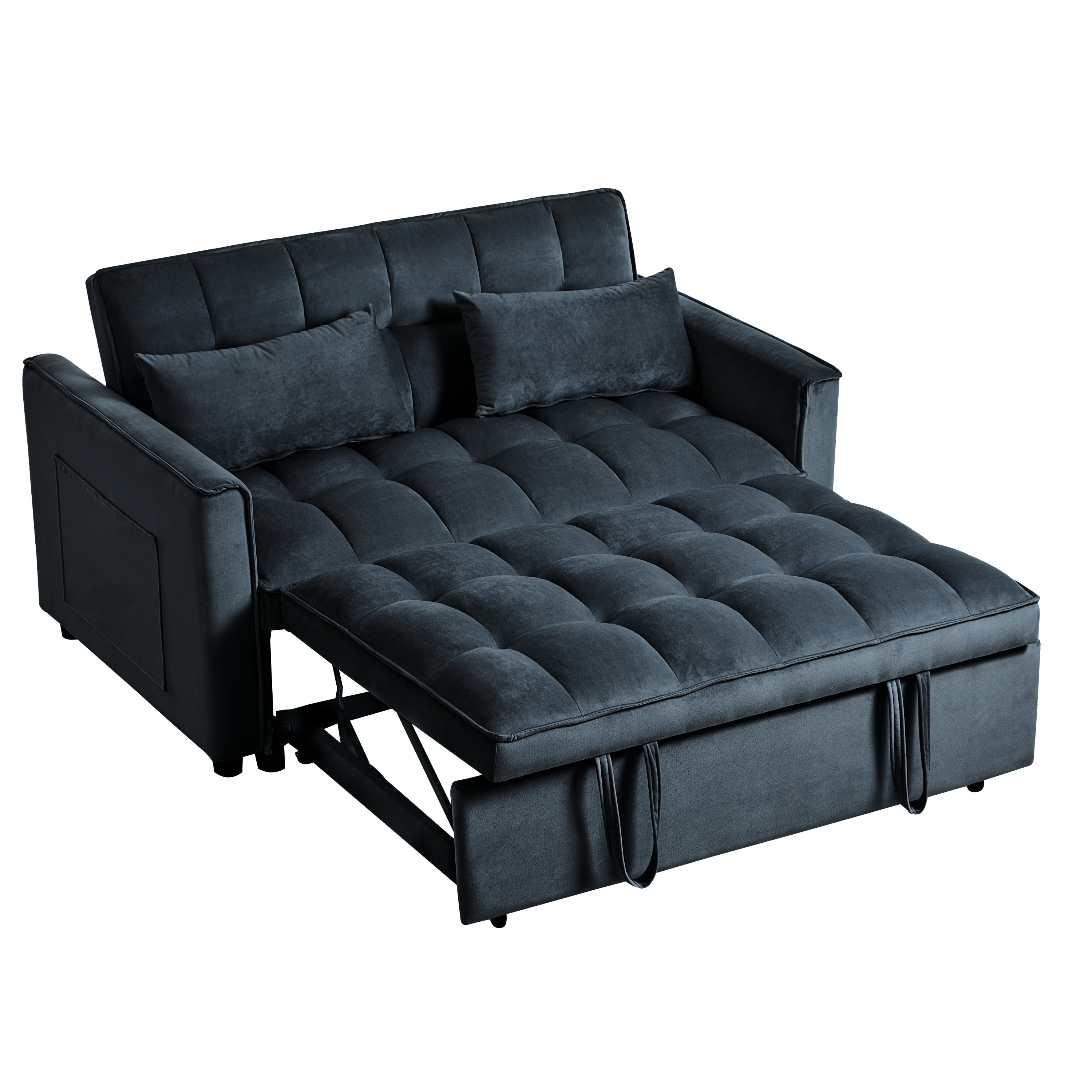 3-in-1 Convertible Sofa Bed, Velvet Loveseat Futon – Black