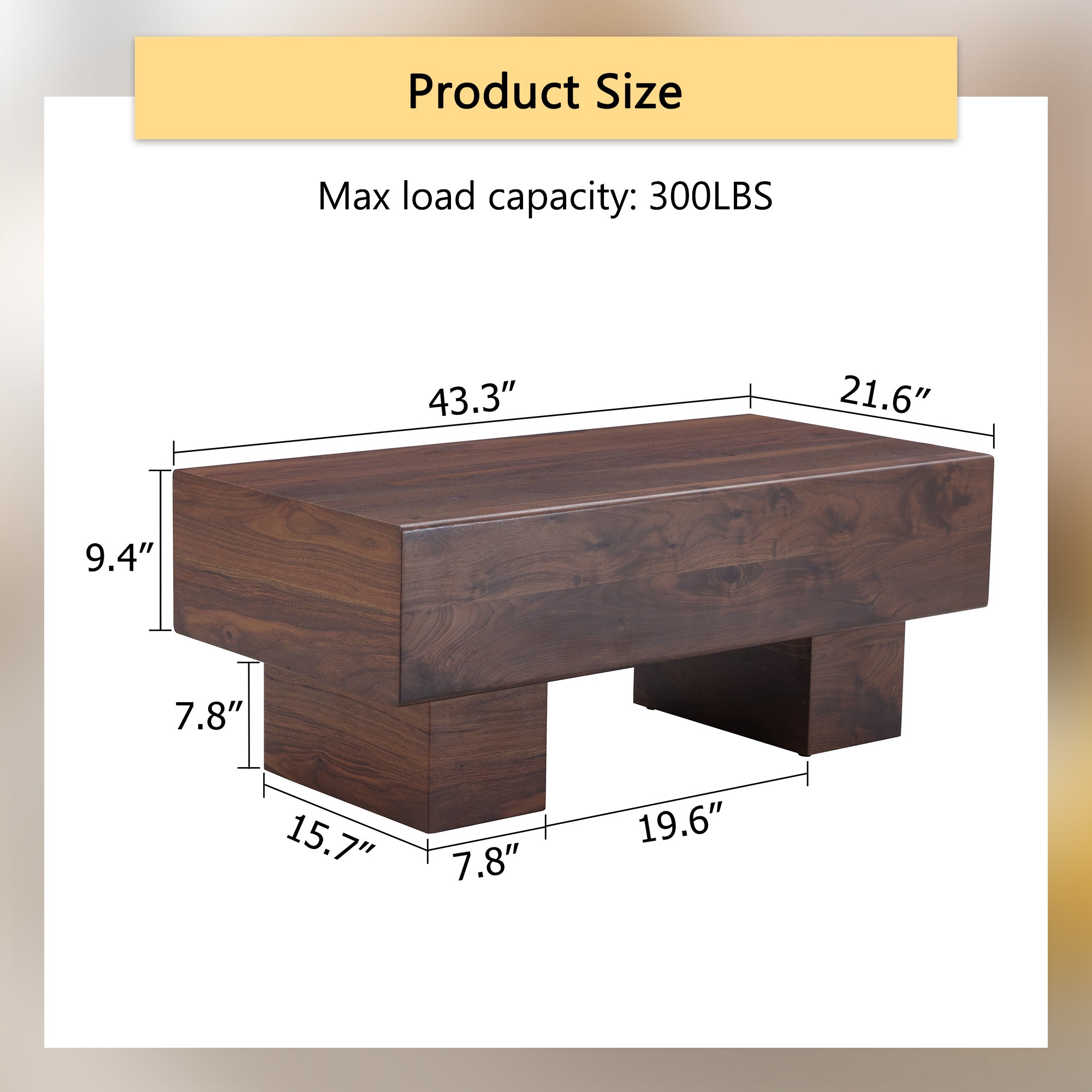 43.3" Rectangular Brown MDF Coffee Table - Practical for Living Rooms