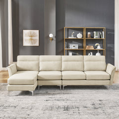 Modern Sofa 3-Seat Couch with Stainless Steel Trim and Metal Legs for Living Room,New package compression sofa technology,beige