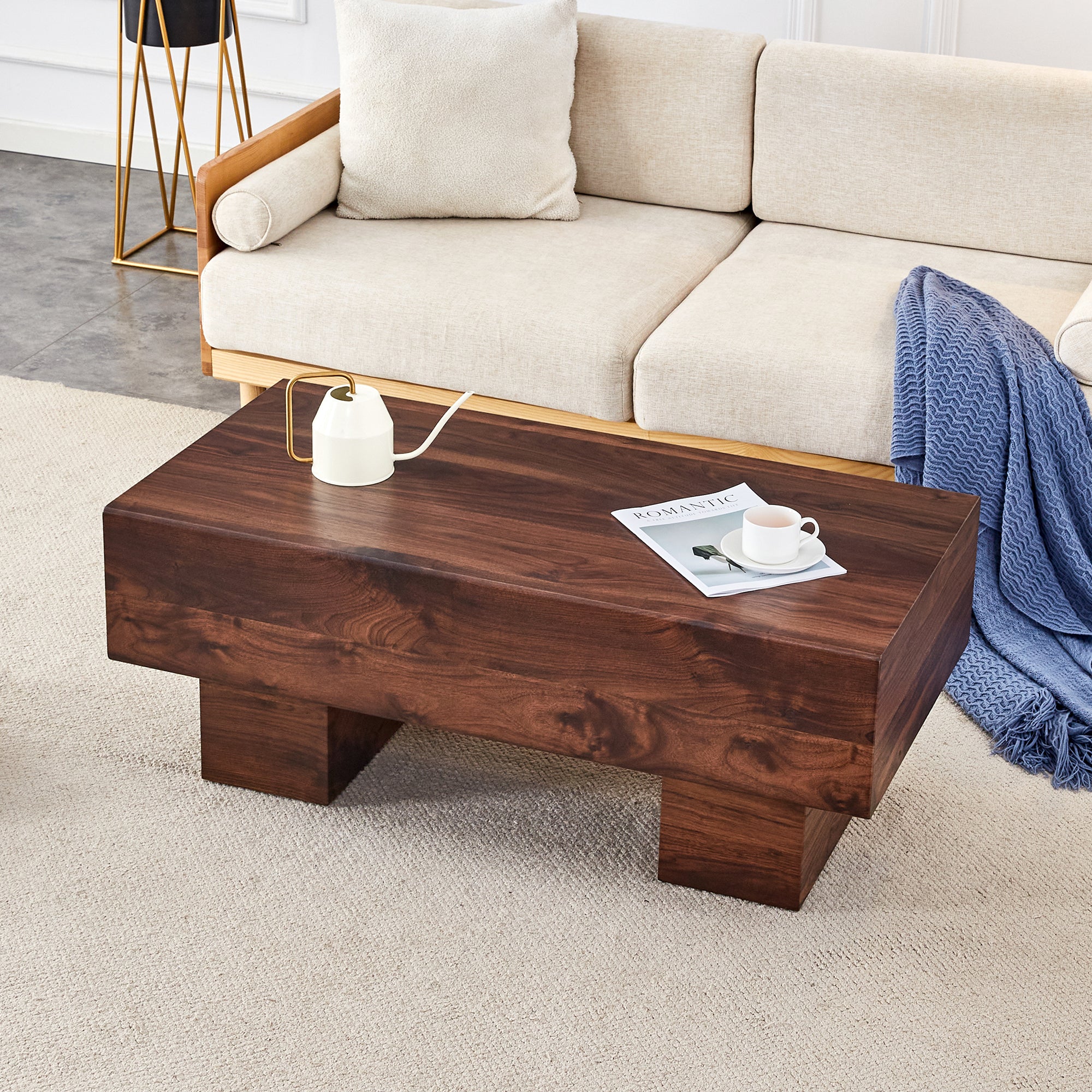 43.3" Rectangular Brown MDF Coffee Table - Practical for Living Rooms