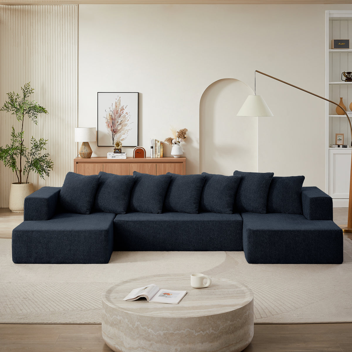 Chenille U-Shaped Sectional Sofa Set,Minimalist Style Modular Sectional Sofa, Luxury Chenille Fabric Cloud Couch for Living Room