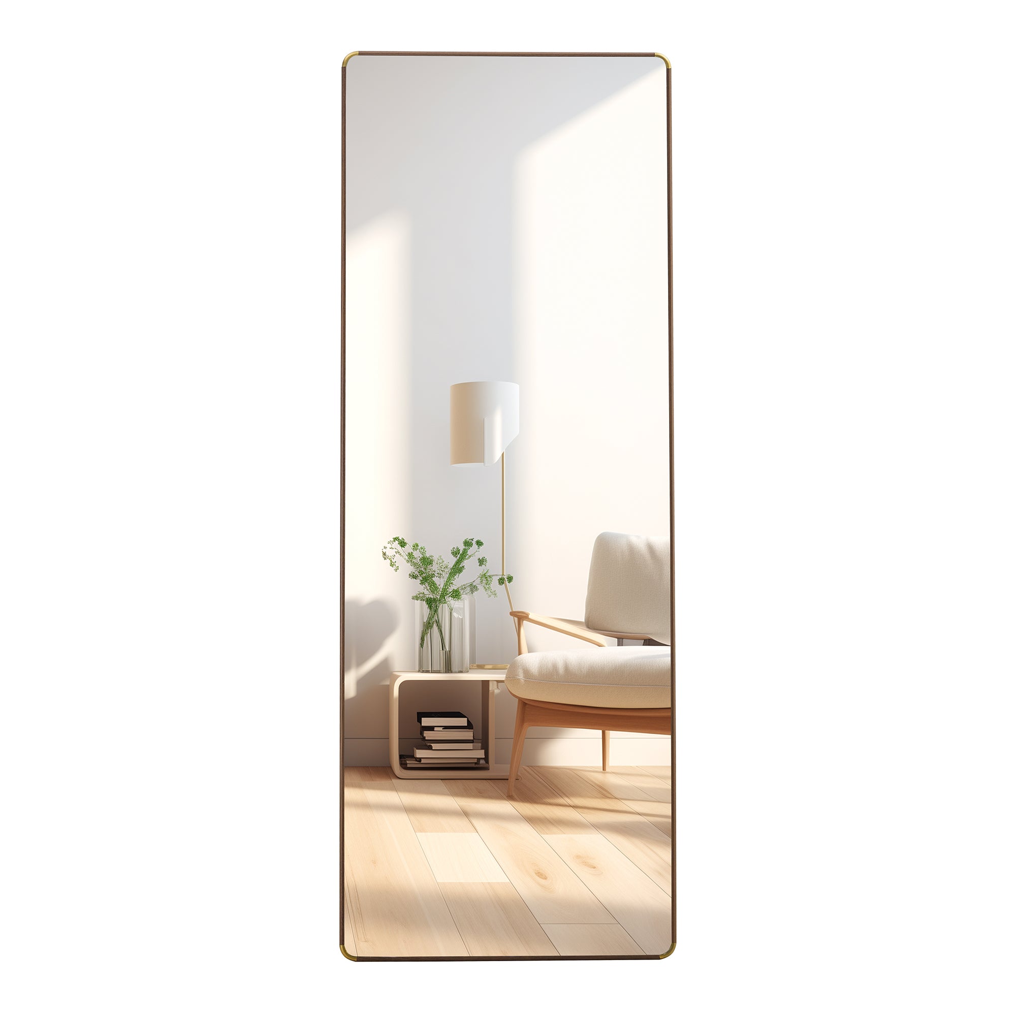 65" Full-Length Floor & Wall Mirror - Ideal for Bedrooms, Foyers, Bathrooms, and Clothing Stores, Brown Border