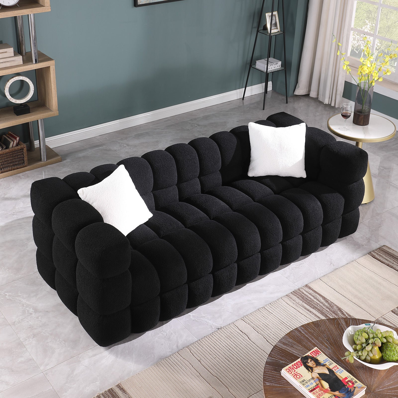 84.3 length ,35.83" deepth ,human body structure for USA people,  marshmallow sofa,boucle sofa ,White color,3 seater