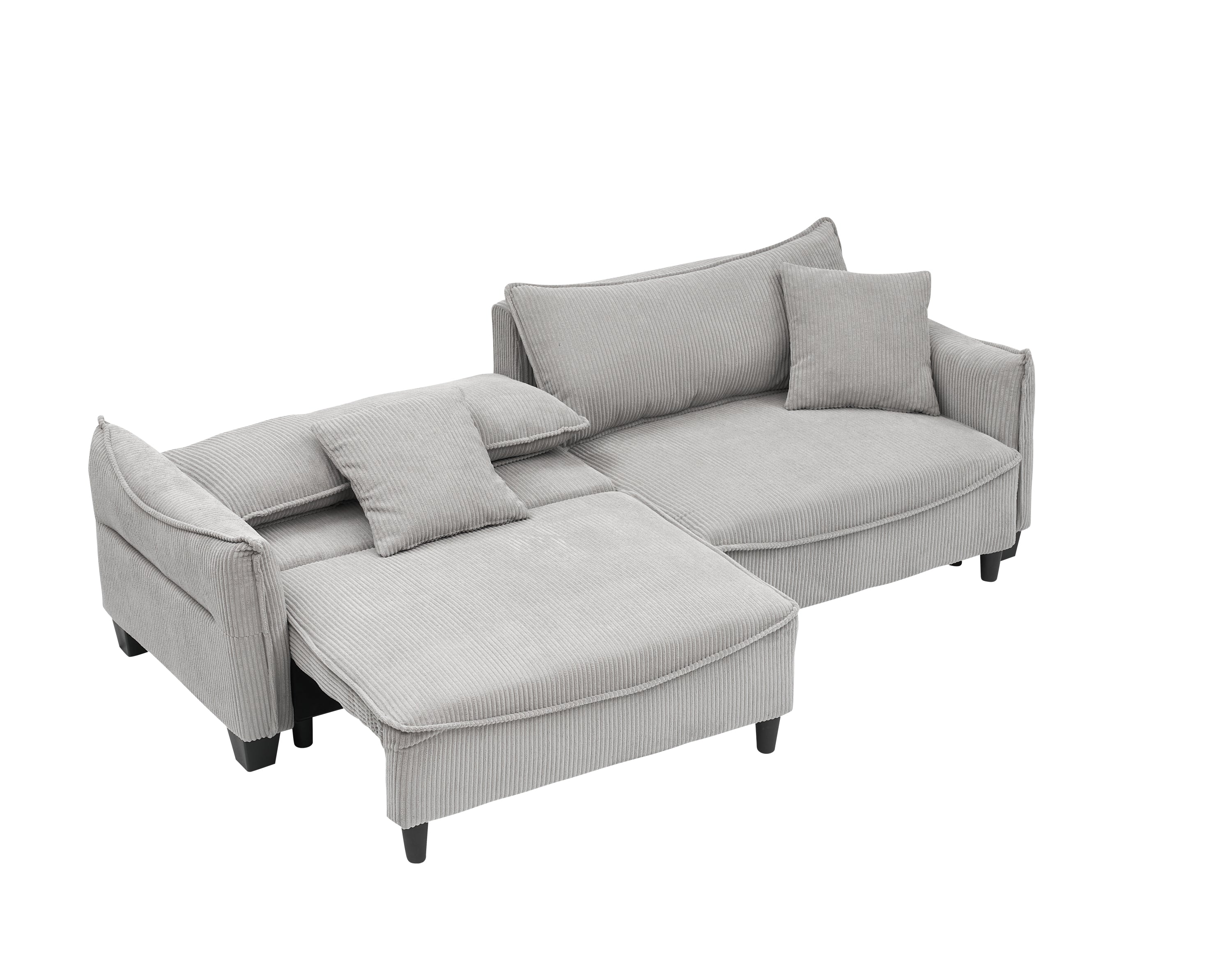 87.8" Gray Corduroy Sofa Bed with Two Pillows - Ideal 3-Seater Design for Living Room