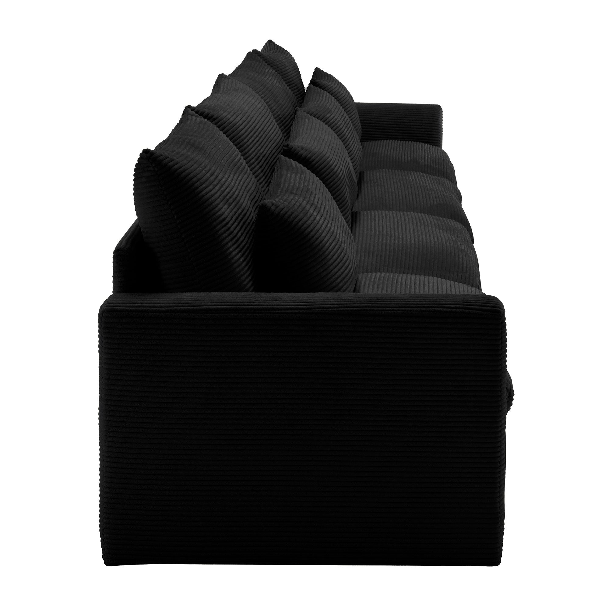 4 Seater Deep Seat Couches for Living Room, Comfy Black Corduroy Sofas for Living Room Modern with 4 Waist Pillows