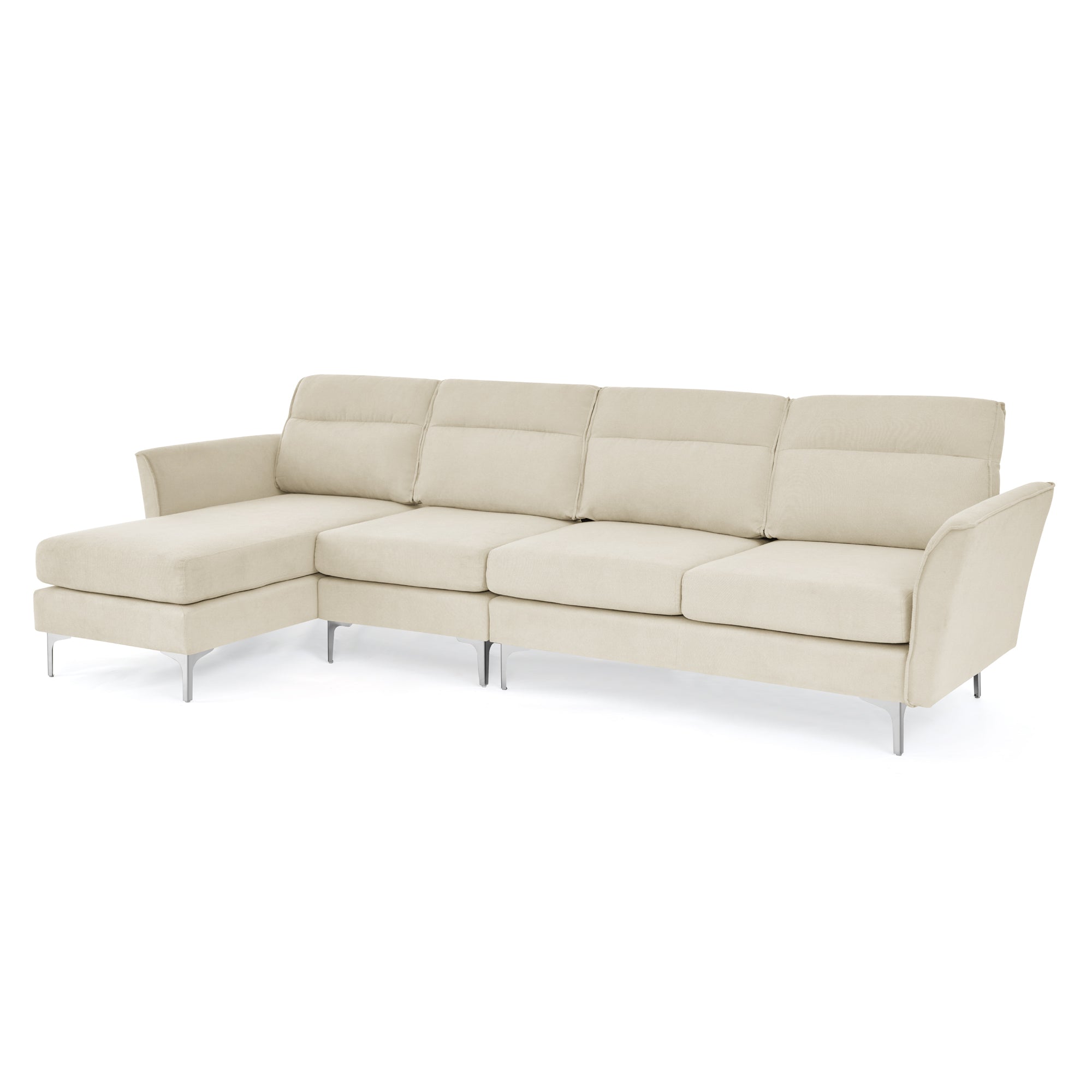 Modern Sofa 3-Seat Couch with Stainless Steel Trim and Metal Legs for Living Room,New package compression sofa technology,beige