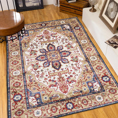 6x9 Vintage Persian Area Rug Washable Non-Slip Boho Floral Carpet for Living Room Bedroom Dining Room, Blue Gold