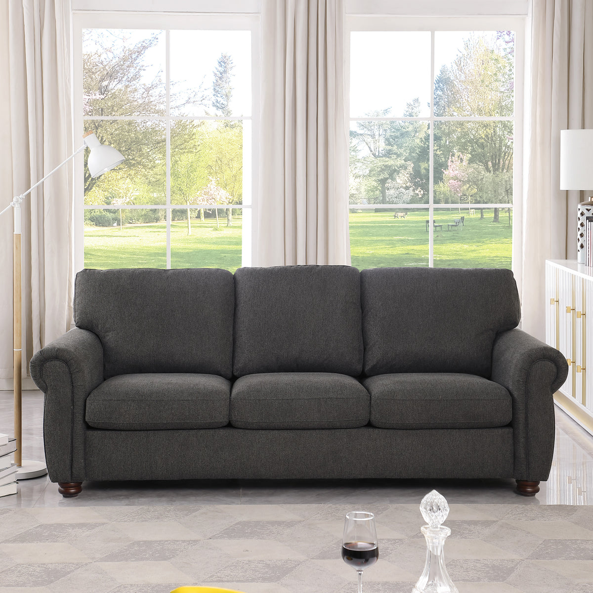 3-Seater Black Chenille Sofa