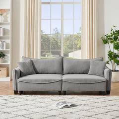 87.8" Gray Corduroy Sofa Bed with Two Pillows - Ideal 3-Seater Design for Living Room