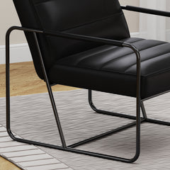 Modern Metal Framed Armchair with Black Technical Leather,   Stylish & Comfortable Indoor Lounge Accent Chair for Living Room, Office,Bedroom