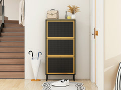 3 Metal Door Shoe Rack, Freestanding Modern Shoe Storage Cabinet, Metal rattan, for Entryway