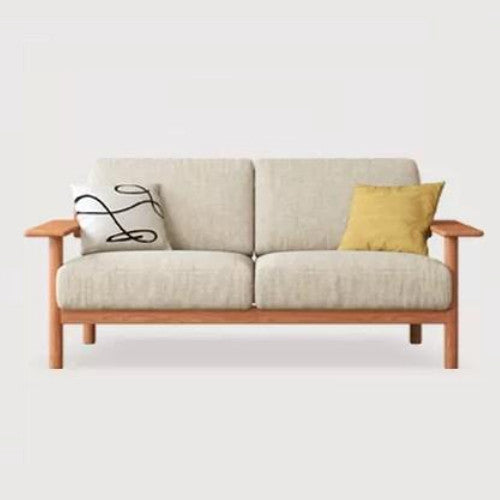 Modern Cherry Wood Sofa with Cotton Linen Cushions - Minimalistic Armchair Design for Living Room fcp-1292