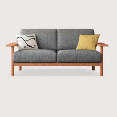 Modern Cherry Wood Sofa with Cotton Linen Cushions - Minimalistic Armchair Design for Living Room fcp-1292