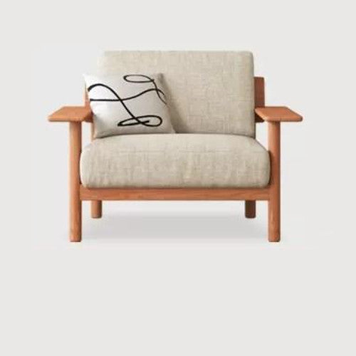 Modern Cherry Wood Sofa with Cotton Linen Cushions - Minimalistic Armchair Design for Living Room fcp-1292