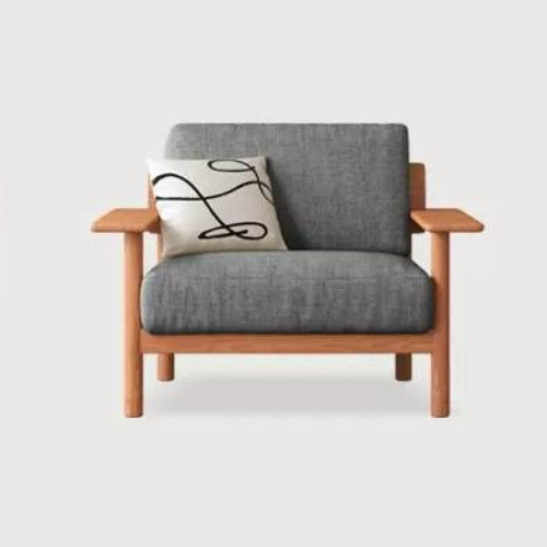 Modern Cherry Wood Sofa with Cotton Linen Cushions - Minimalistic Armchair Design for Living Room fcp-1292