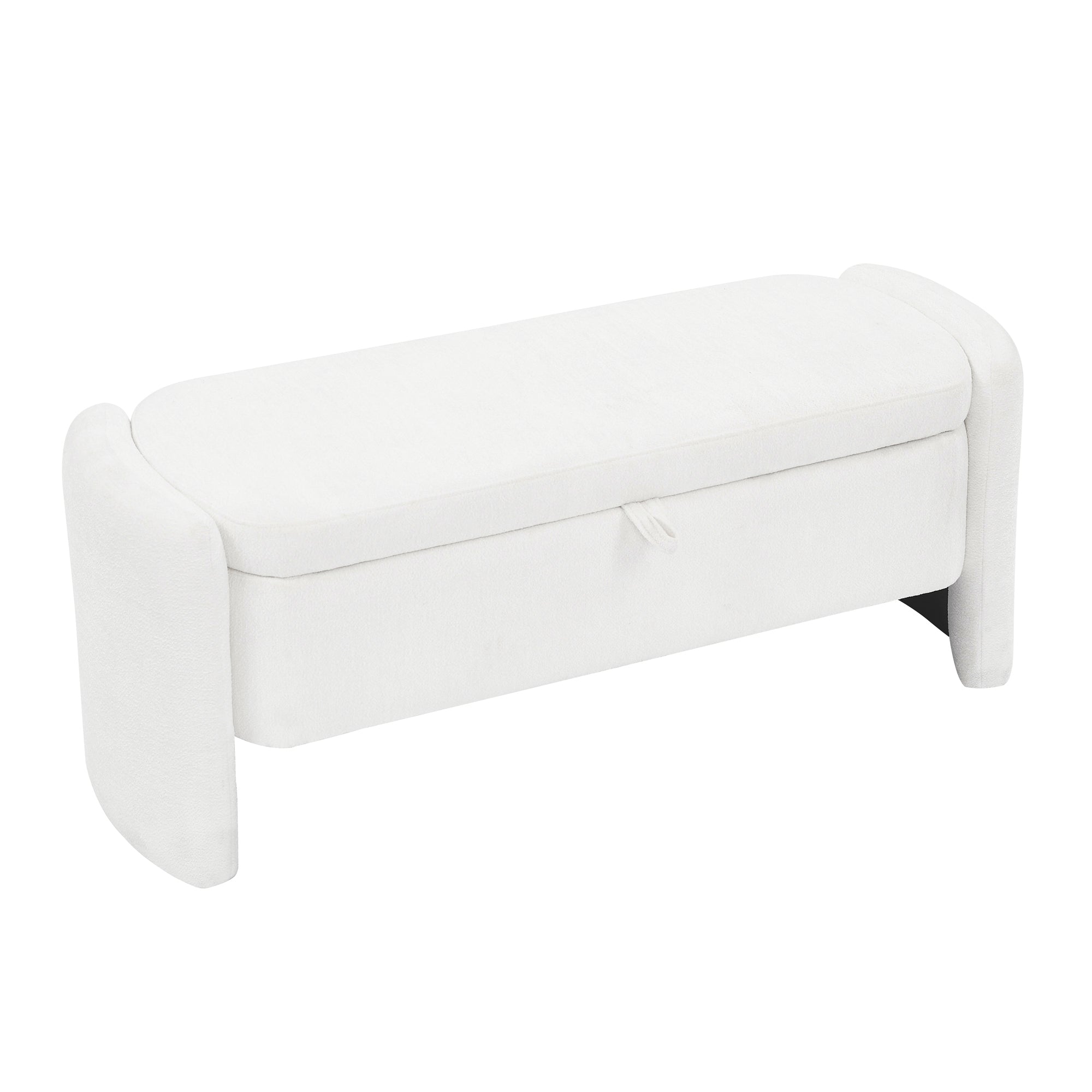 Oval Chenille Storage Ottoman Bench with Large Storage Space for Bedroom, White