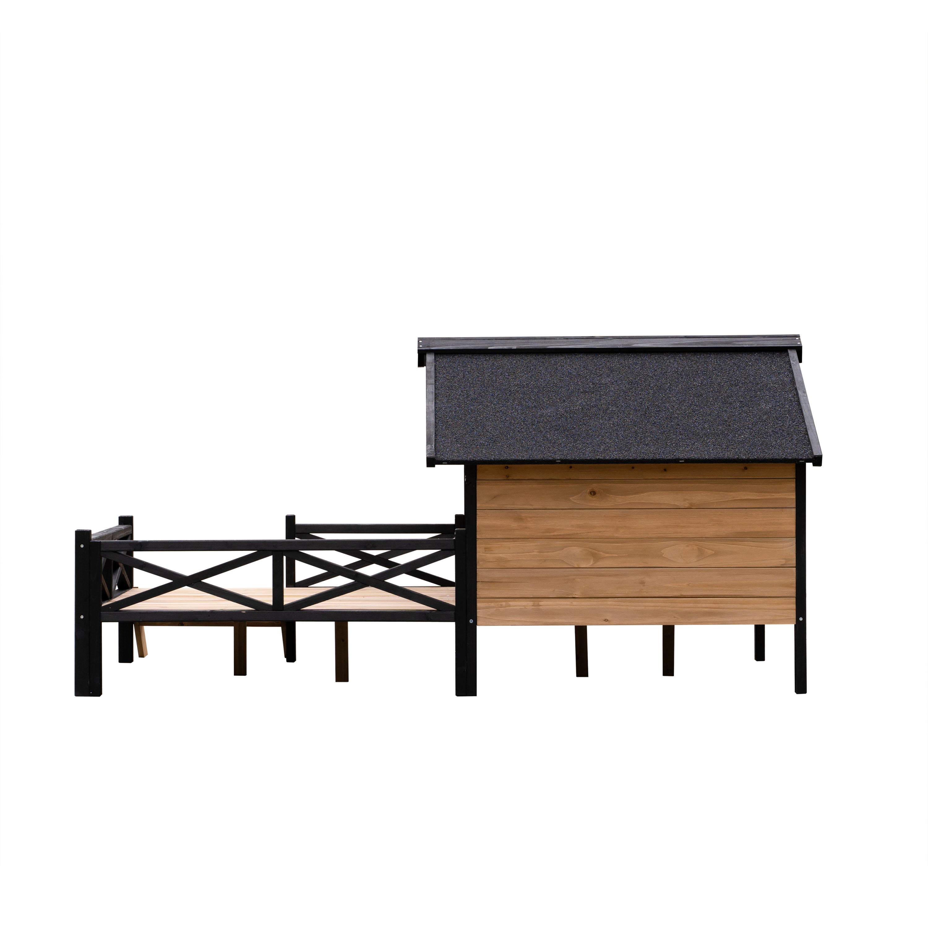 Large Wooden Dog Kennel with Porch, Outdoor Cabin House for Medium & Large Dogs