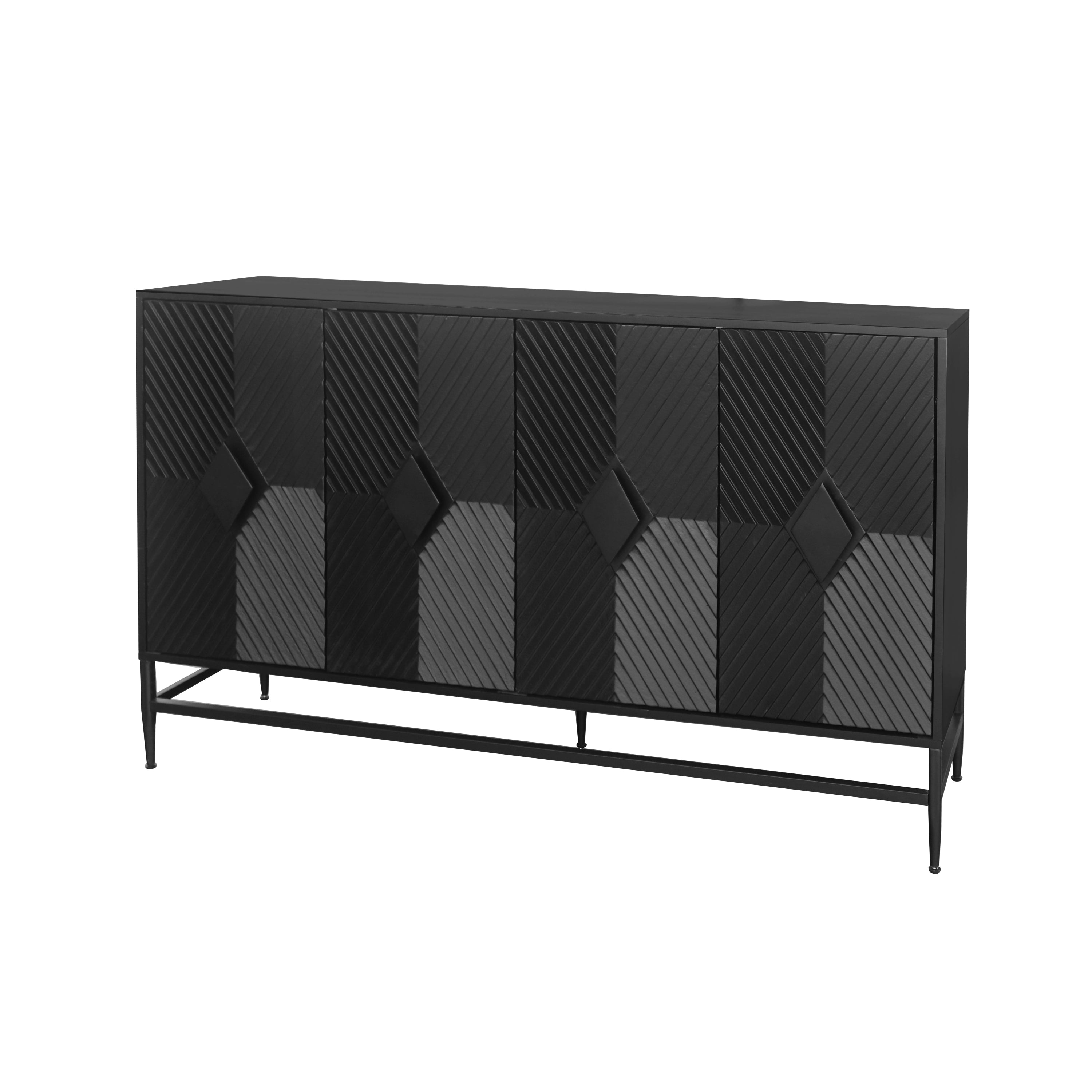 Accent Black Lacquered 4 Door Wooden Cabinet Sideboard Buffet Server Cabinet Storage Cabinet, for Living Room, Entryway, Hallway, Office, Kitchen and Dining Room