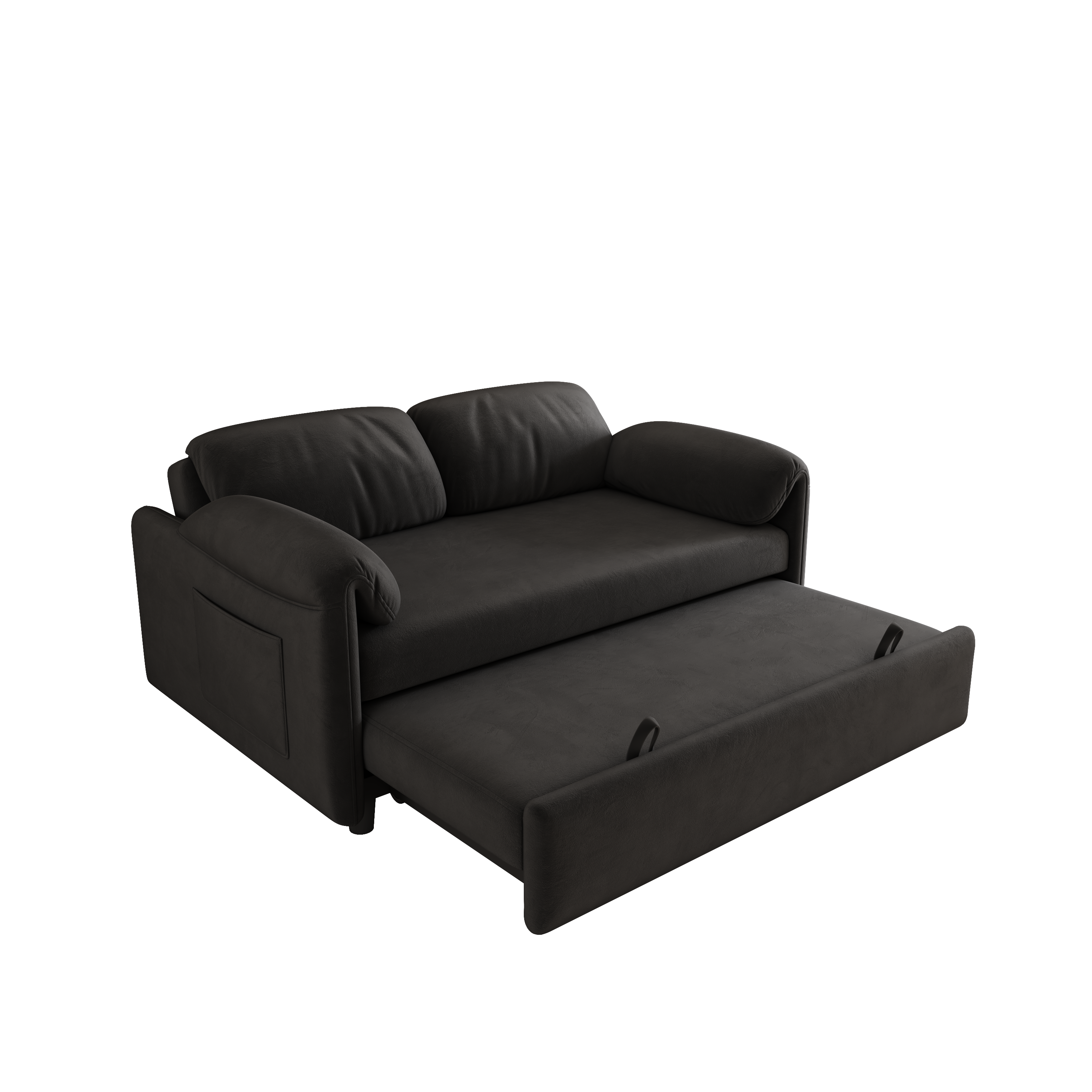 54" Black Velvet Sofa Bed - Modern Pull-Out Sofa for Small Living Room