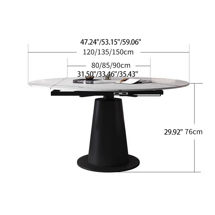 Luxurious Round Dining Table Extendable Marble Top & Carbon Steel Pedestal qc-wy-1902