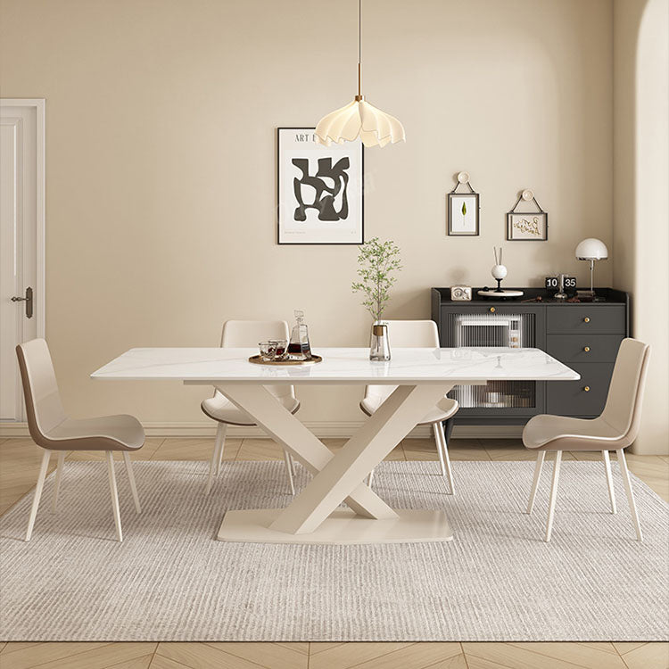 Luxurious Dining Table in White Rectangle - Sleek Marble Top and X-Base for Diningroom qc-wy-801