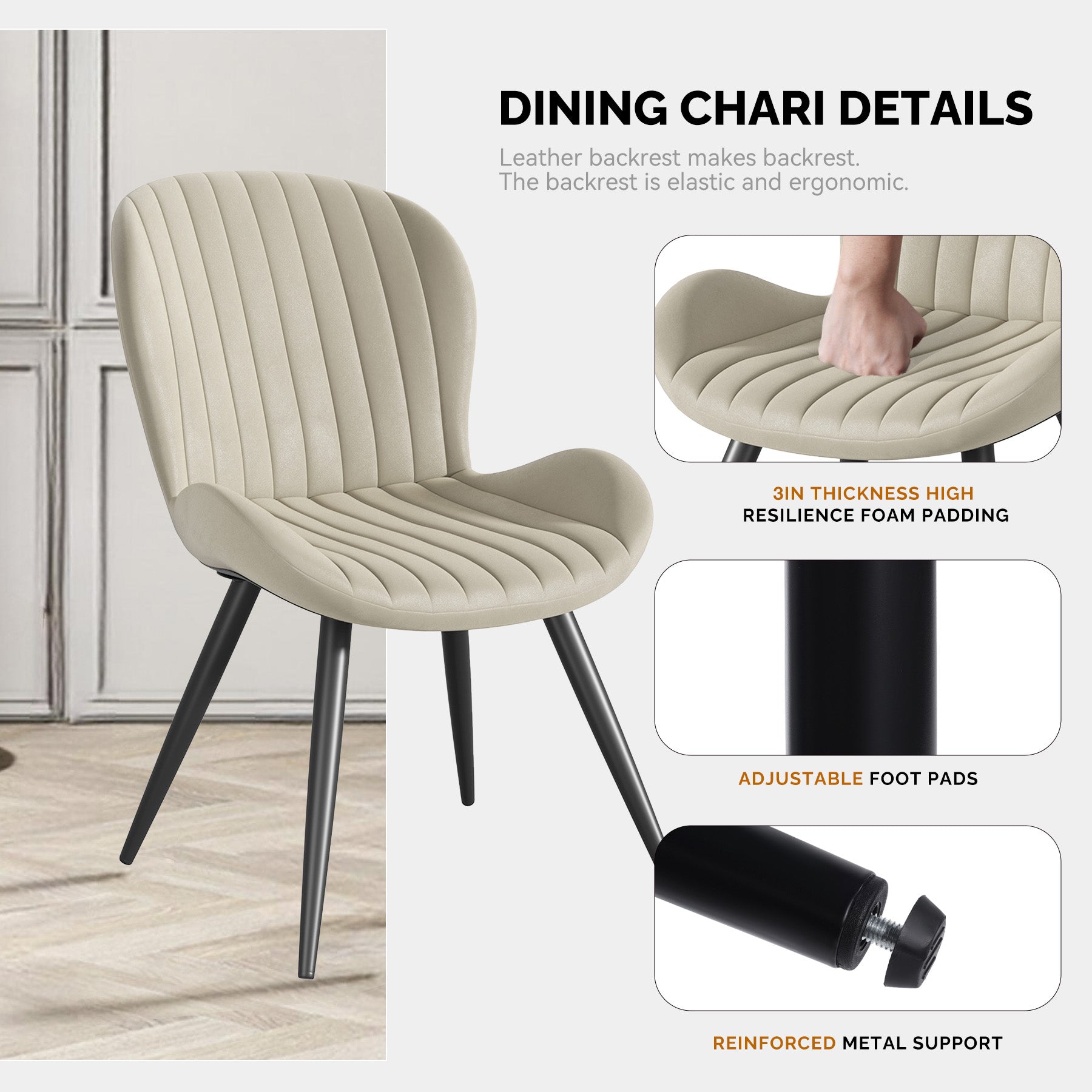 Stylish Leathaire & Iron Dining Chair Chair*2- Modern Comfort and Elegance for LIvingroom FU01051