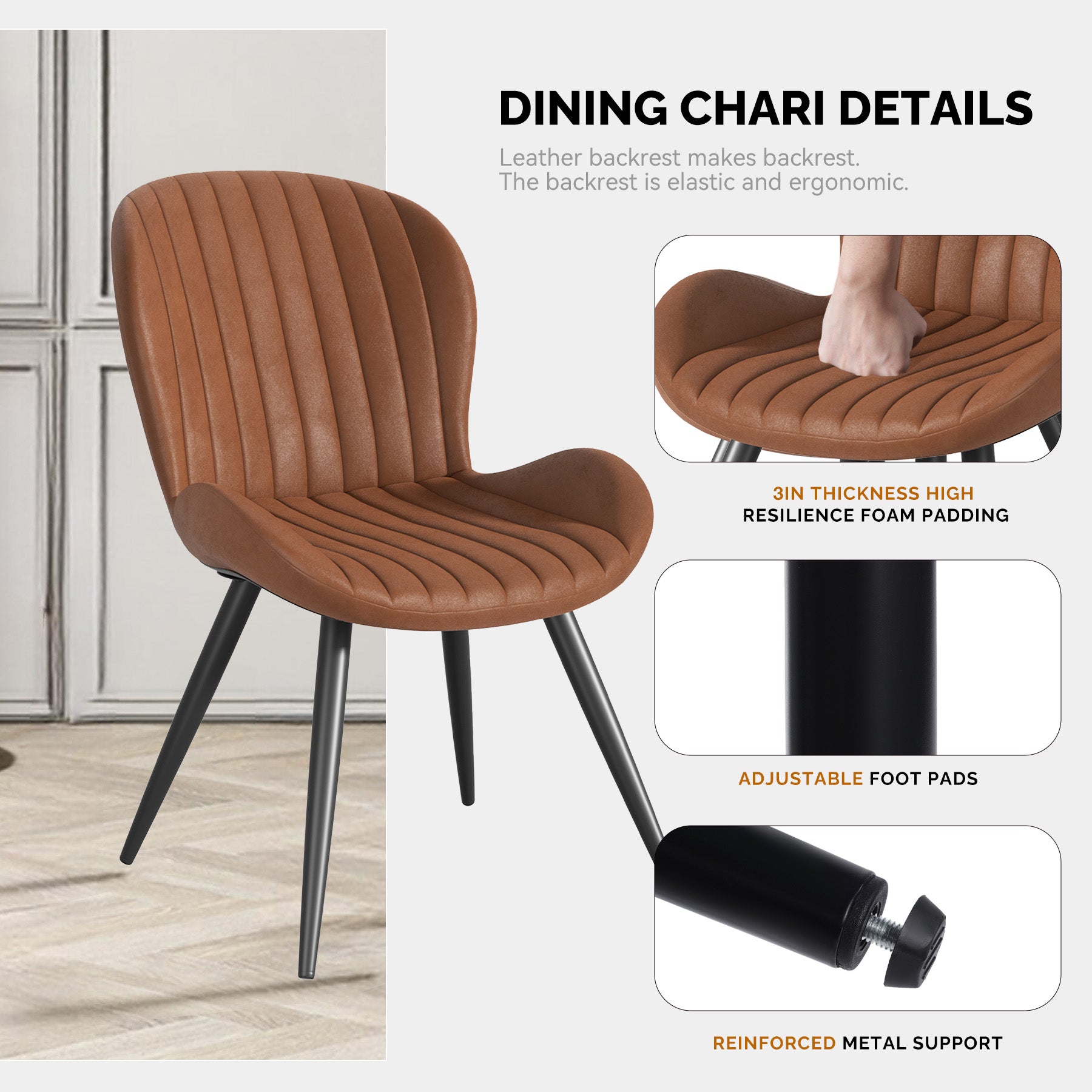 Stylish Leathaire & Iron Dining Chair Chair*2- Modern Comfort and Elegance for LIvingroom FU01051