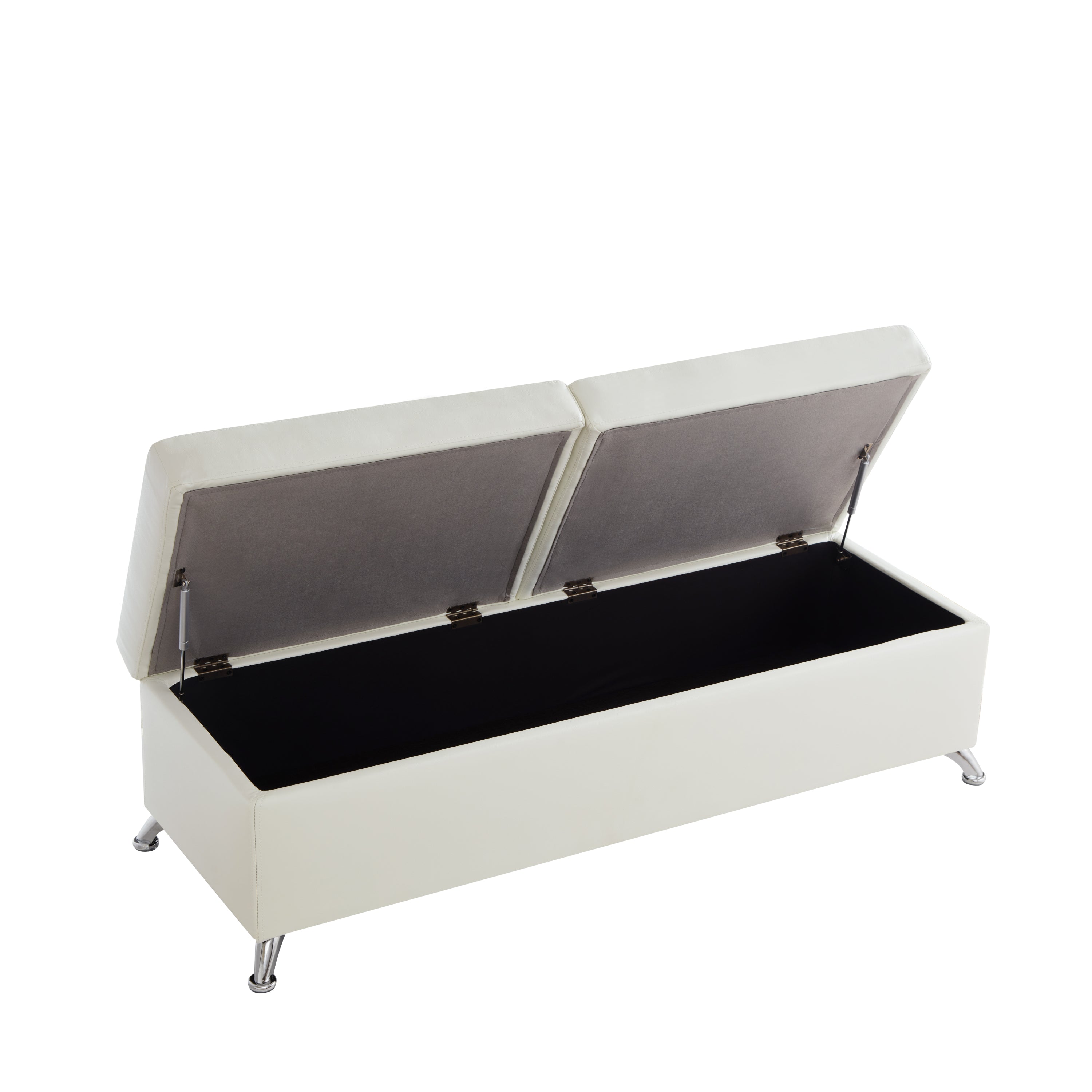 56.7" Bed Bench with Storage White Leather