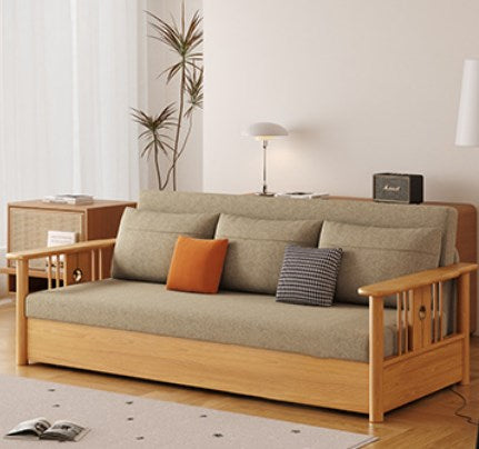 Modern Multi-Color Sofa Bed with Storage in Sturdy Ash Wood Frame - Durable Sleeper Sofa with Cotton Linen Upholstery hyt-1429