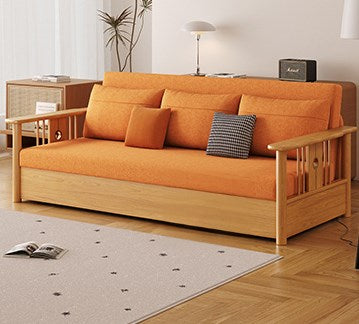 Modern Multi-Color Sofa Bed with Storage in Sturdy Ash Wood Frame - Durable Sleeper Sofa with Cotton Linen Upholstery hyt-1429