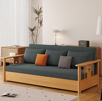 Modern Multi-Color Sofa Bed with Storage in Sturdy Ash Wood Frame - Durable Sleeper Sofa with Cotton Linen Upholstery hyt-1429