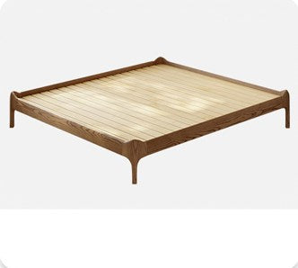 Stylish Light Brown Bed with Natural Wood Accents - Premium Ash Wood Frame fjjj-1655