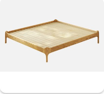 Stylish Light Brown Bed with Natural Wood Accents - Premium Ash Wood Frame fjjj-1655