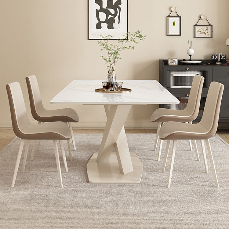 Luxurious Dining Table in White Rectangle - Sleek Marble Top and X-Base for Diningroom qc-wy-801