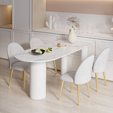 Modern Oval Metal Dining Table in White with Marble Top & 3 Metal Legs for 6 msf-772qr