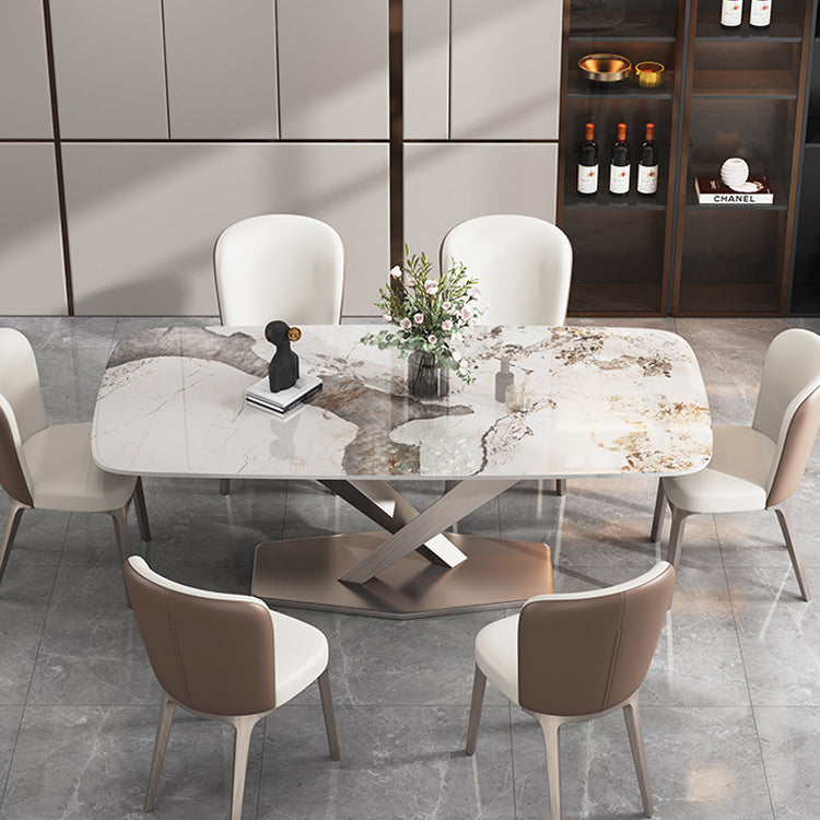 Luxurious Dining Table Rectangle Marble Top with X-Base – Perfect Decor for Diningroom jh-062