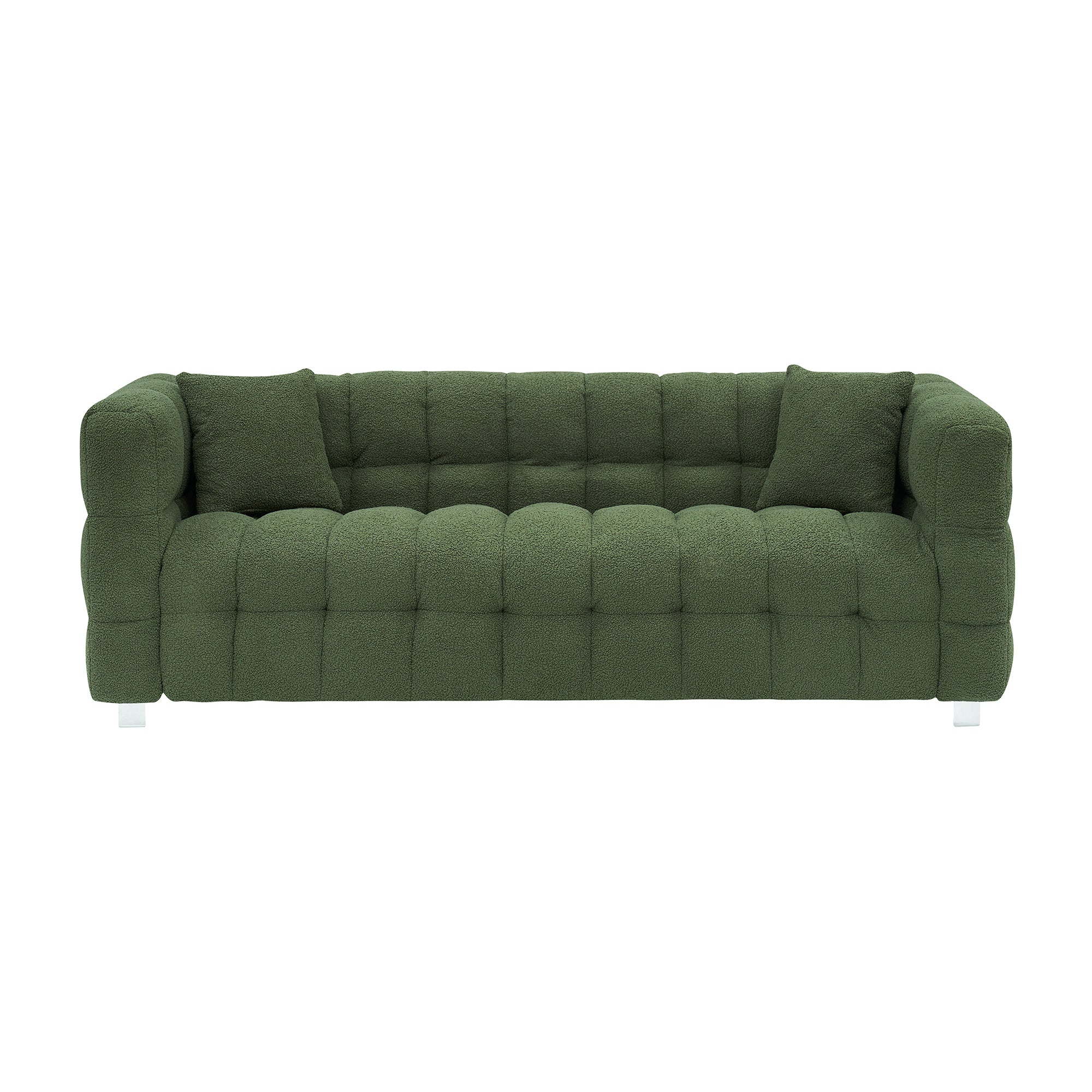 3-Seater Green Teddy Fleece Modular Pit Sofa with 2 Pillows for Living Room