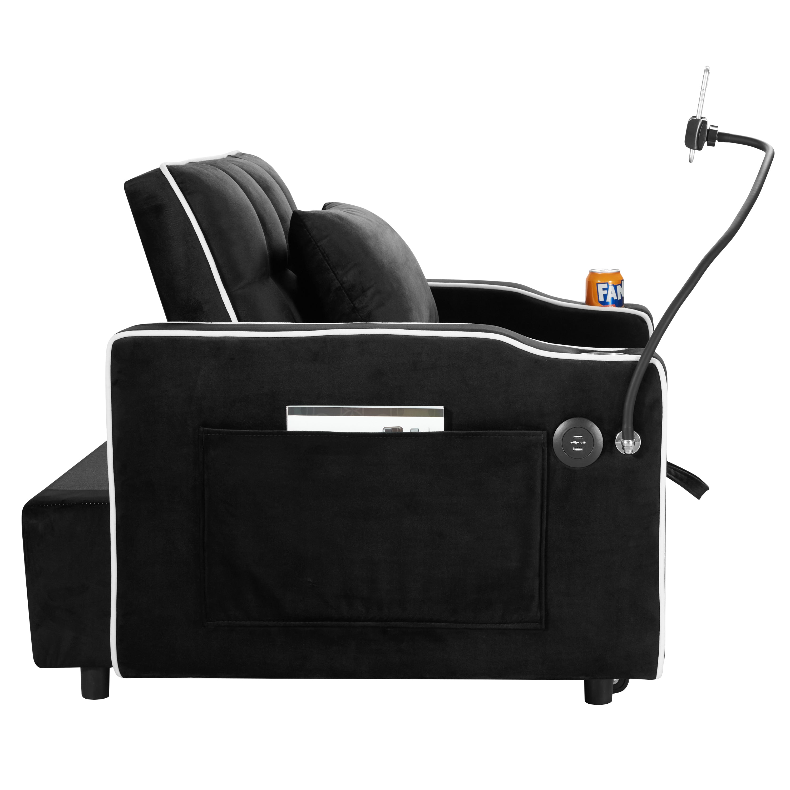 Convertible Chair Sofa Bed, Adjustable Pull-Out Design with Multi-Pockets for Living Room and Small Spaces, Black